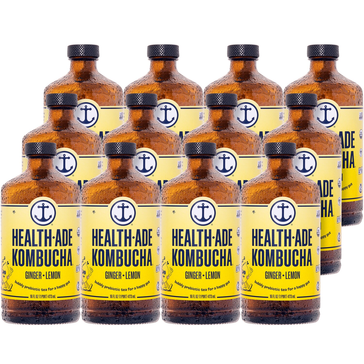 Health-Ade Kombucha, Ginger-Lemon, Glass Bottles