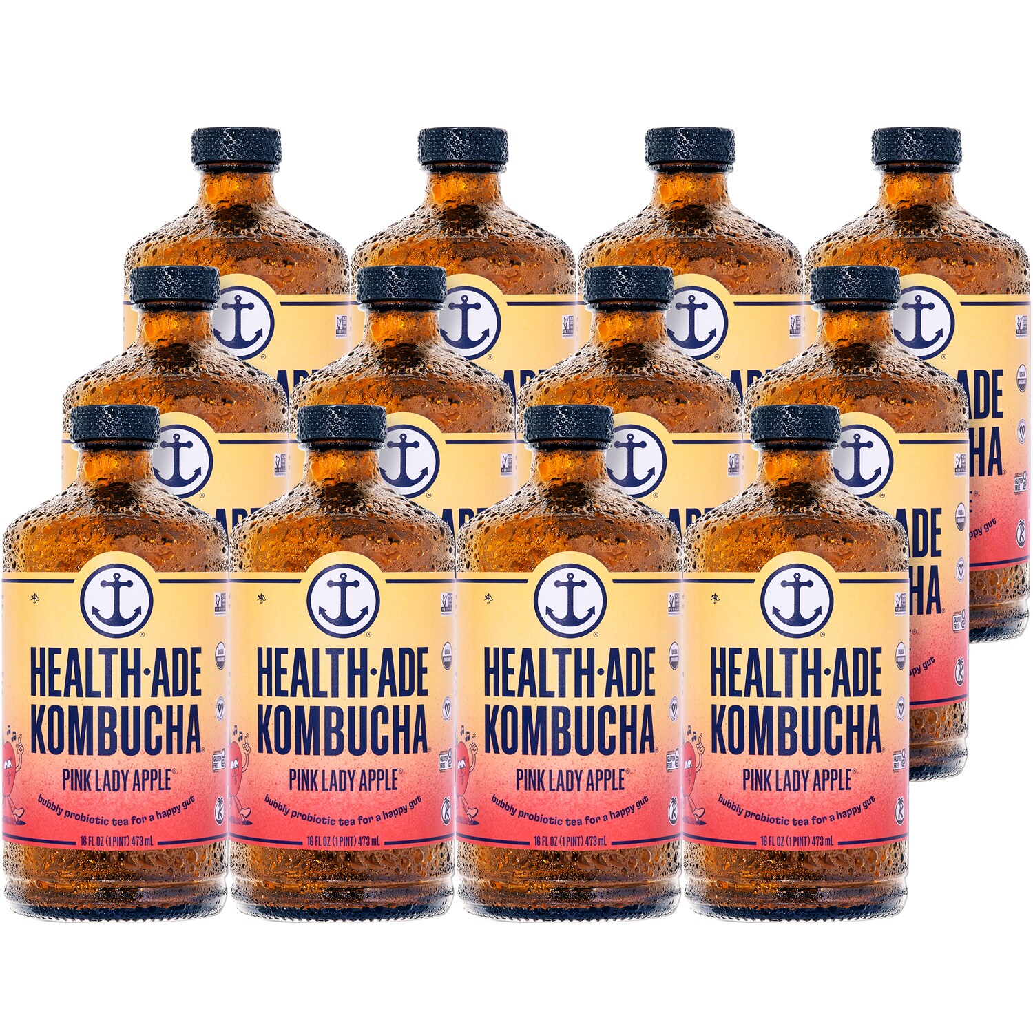 Health-Ade Kombucha, Pink Lady Apple, Glass Bottles