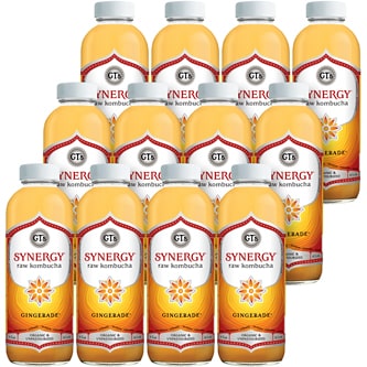 GT's Organic Raw Kombucha, Gingerade, Glass Bottles