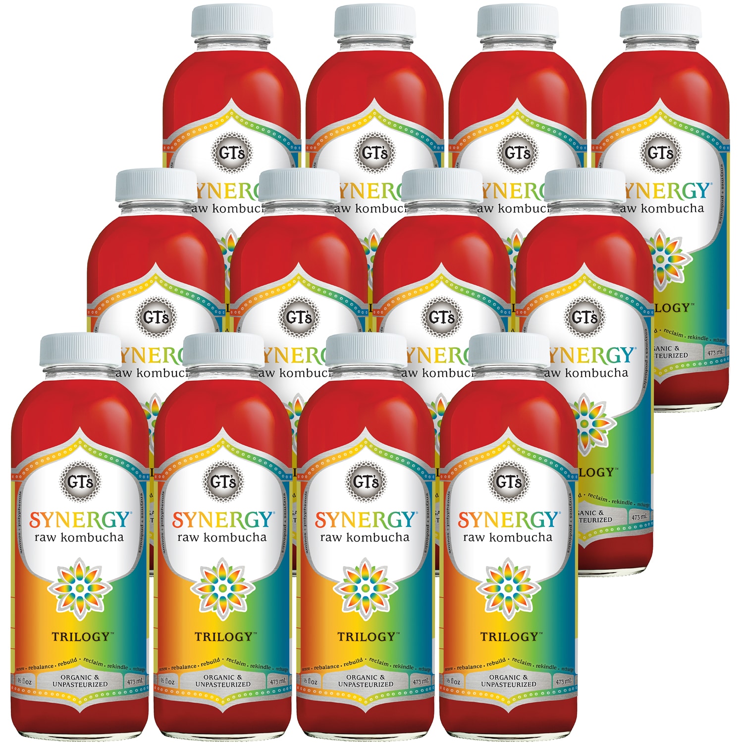 GT's Synergy Organic Raw Kombucha, Trilogy, Glass Bottles