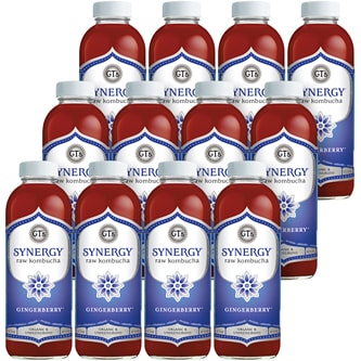 GT's Synergy Organic Raw Kombucha, Gingerberry, Glass Bottles