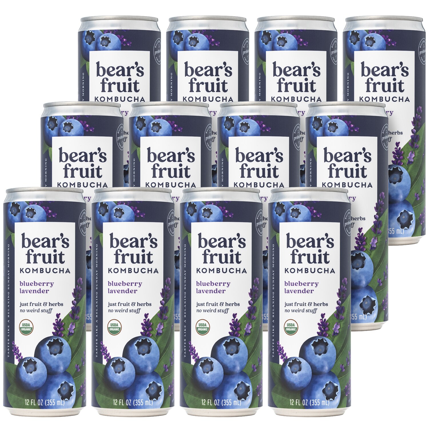 Bear's Fruit Organic Kombucha, Blueberry Lavender, Cans