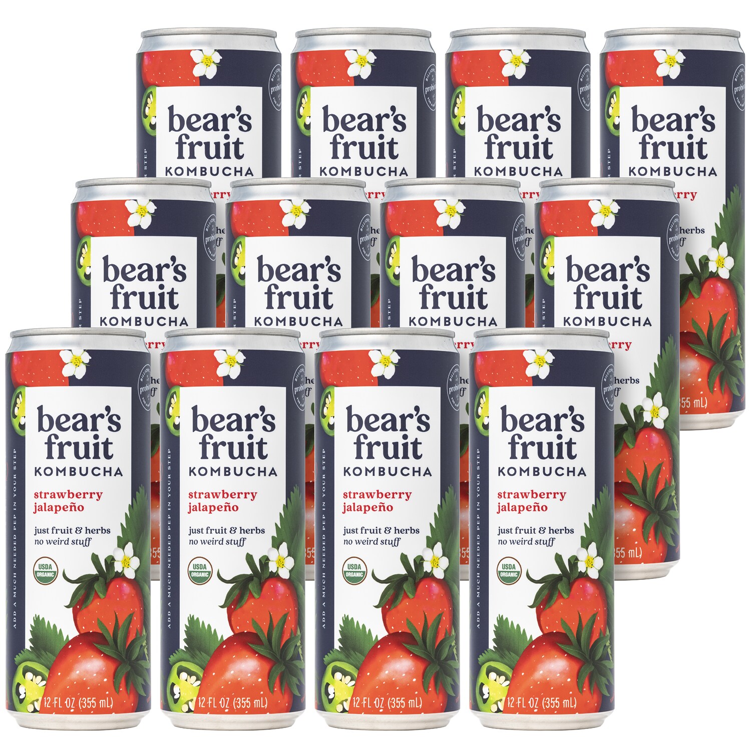 Bear's Fruit Organic Kombucha, Strawberry Jalapeño, Cans