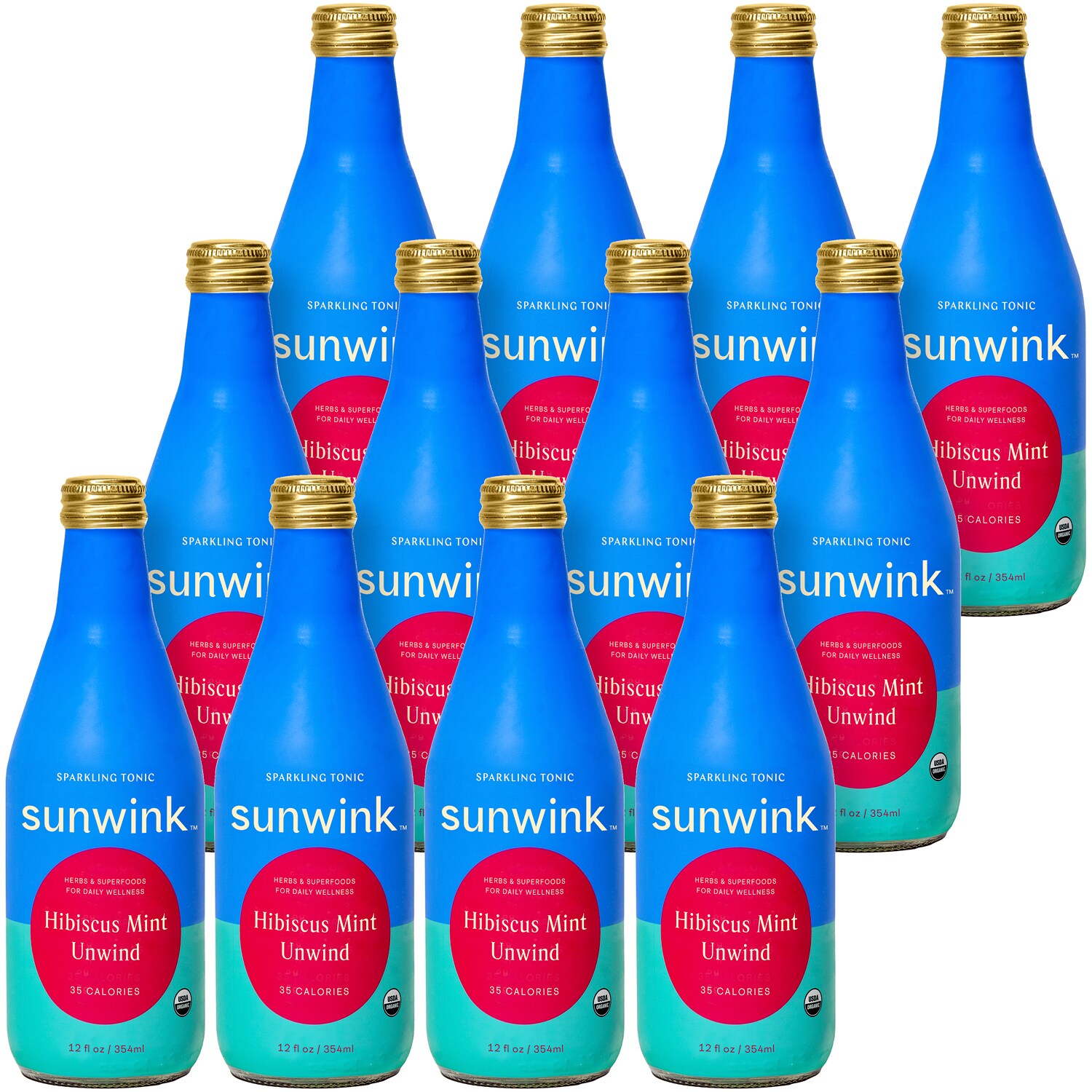 Sunwink Sparkling Tonic, Hibiscus Mint Unwind, Glass Bottles
