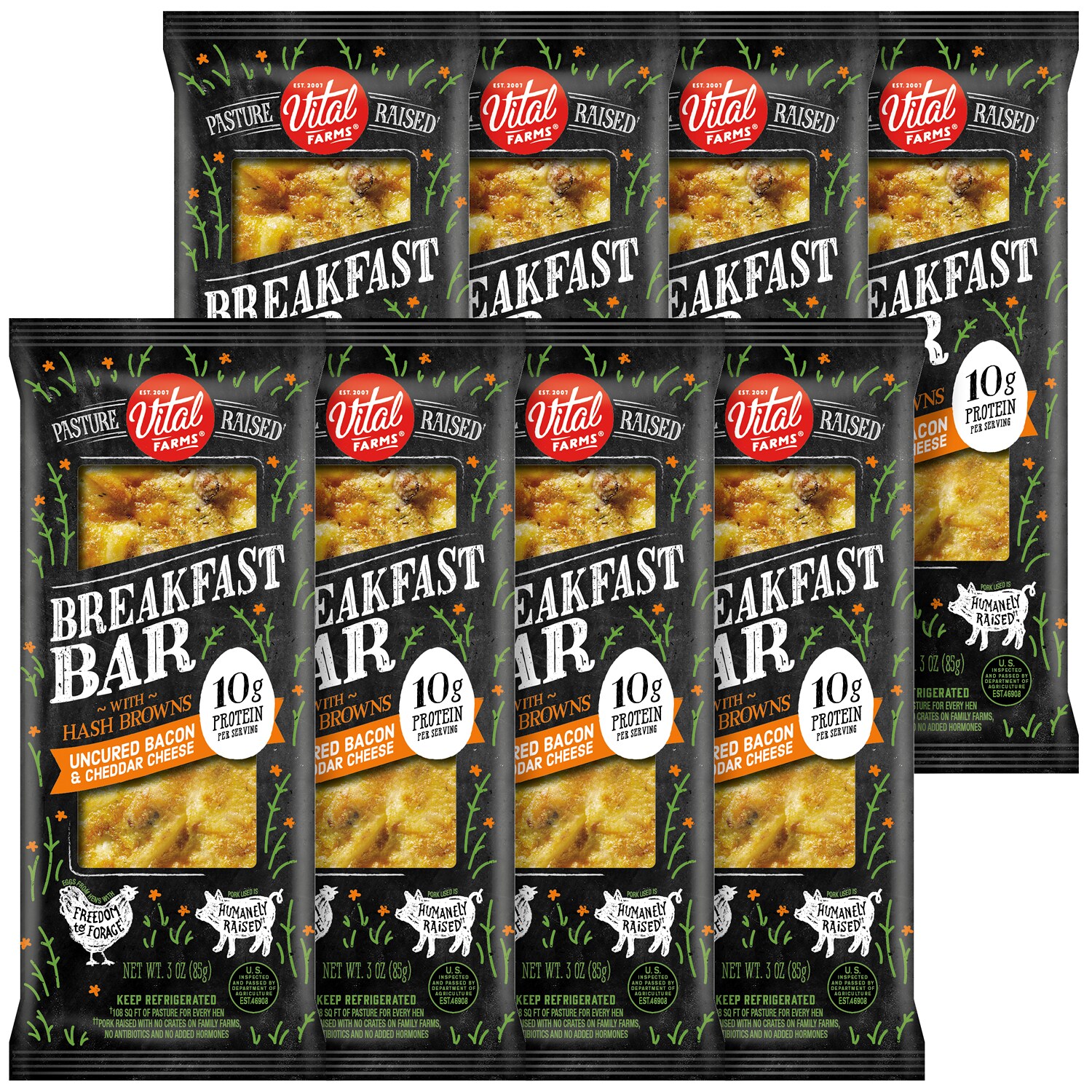 Vital Farms Breakfast Bars, Uncured Bacon & Cheddar Cheese with Hash Browns