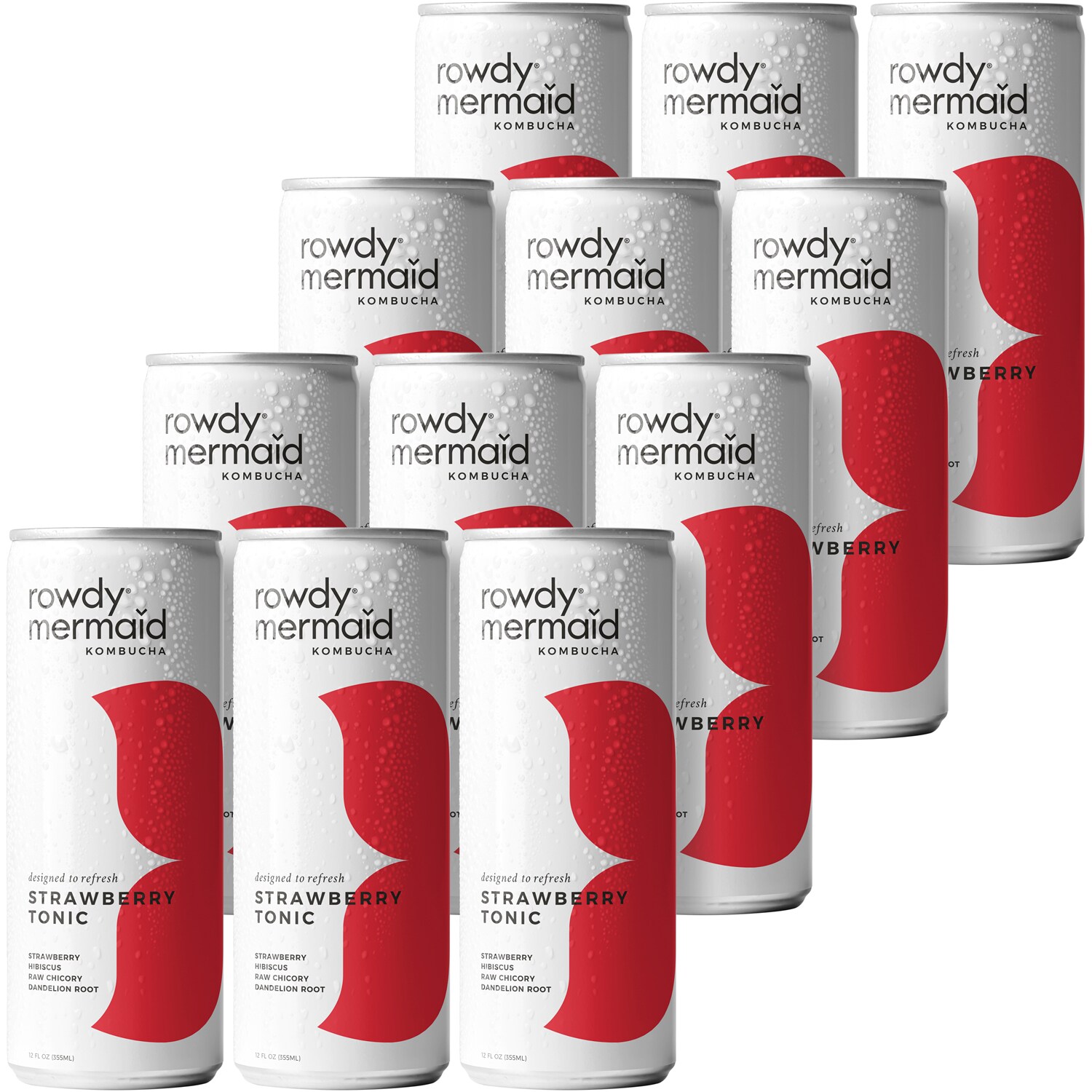 Rowdy Mermaid Organic Kombucha, Strawberry Tonic, Cans