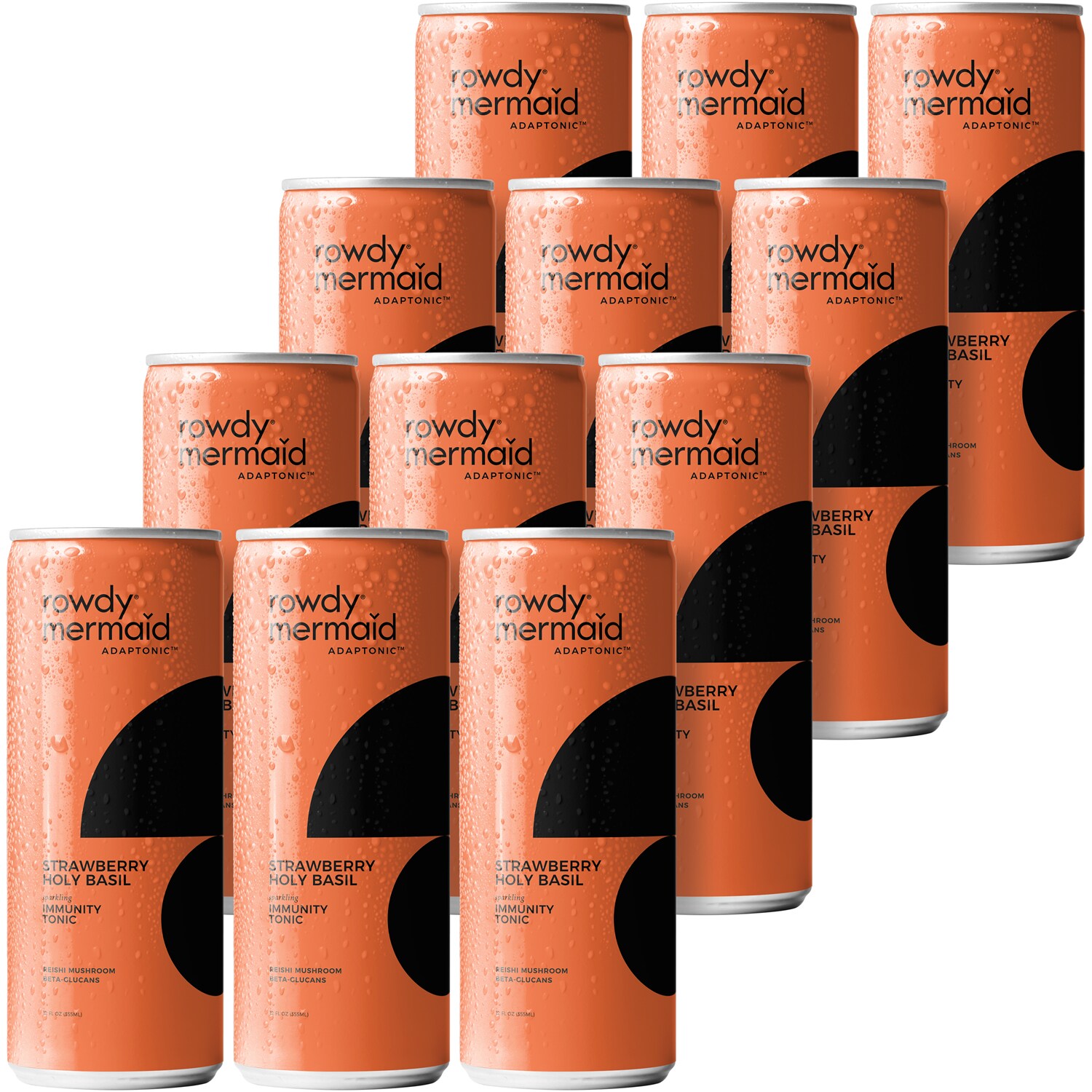 Rowdy Mermaid Organic Sparkling Adaptonic, Strawberry Holy Basil, Cans