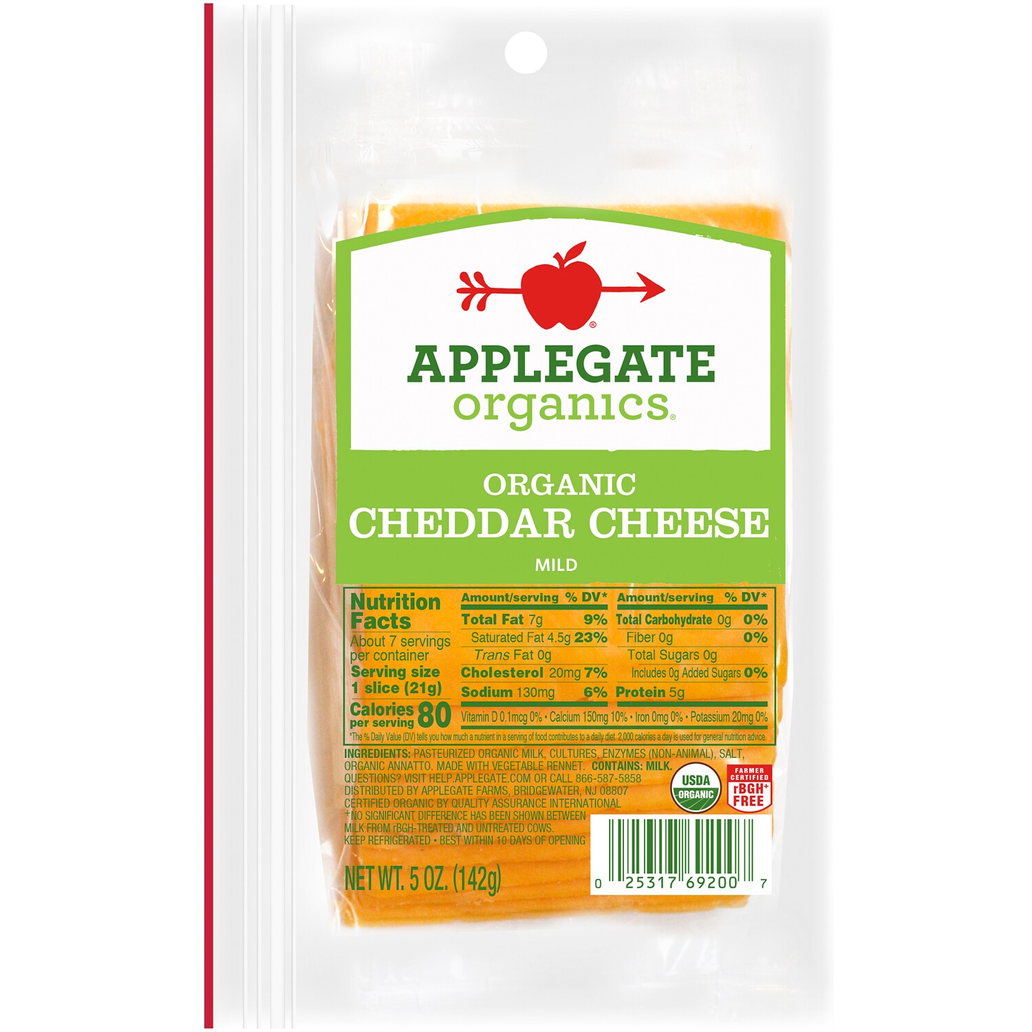 Applegate Organics Mild Cheddar Cheese