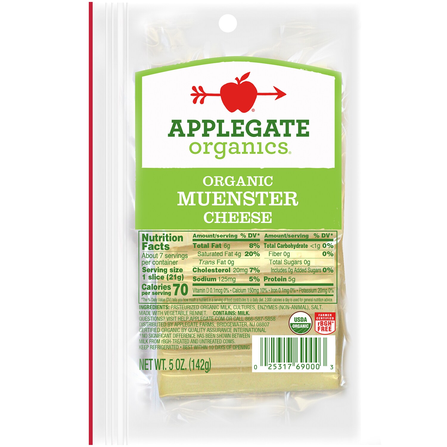 Applegate Organics Muenster Cheese