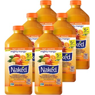 Naked Juice 100% Juice Fruit Smoothie, Mighty Mango, Plastic Bottles