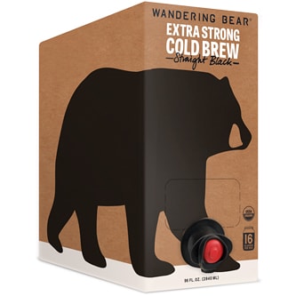 Wandering Bear Organic Extra Strong Cold Brew Coffee, Straight Black, Carton