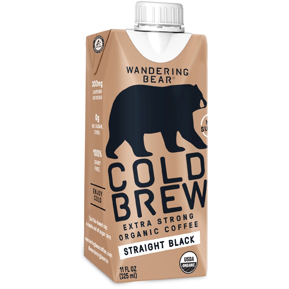Wandering Bear Organic Extra Strong Cold Brew Coffee, Straight Black, Carton