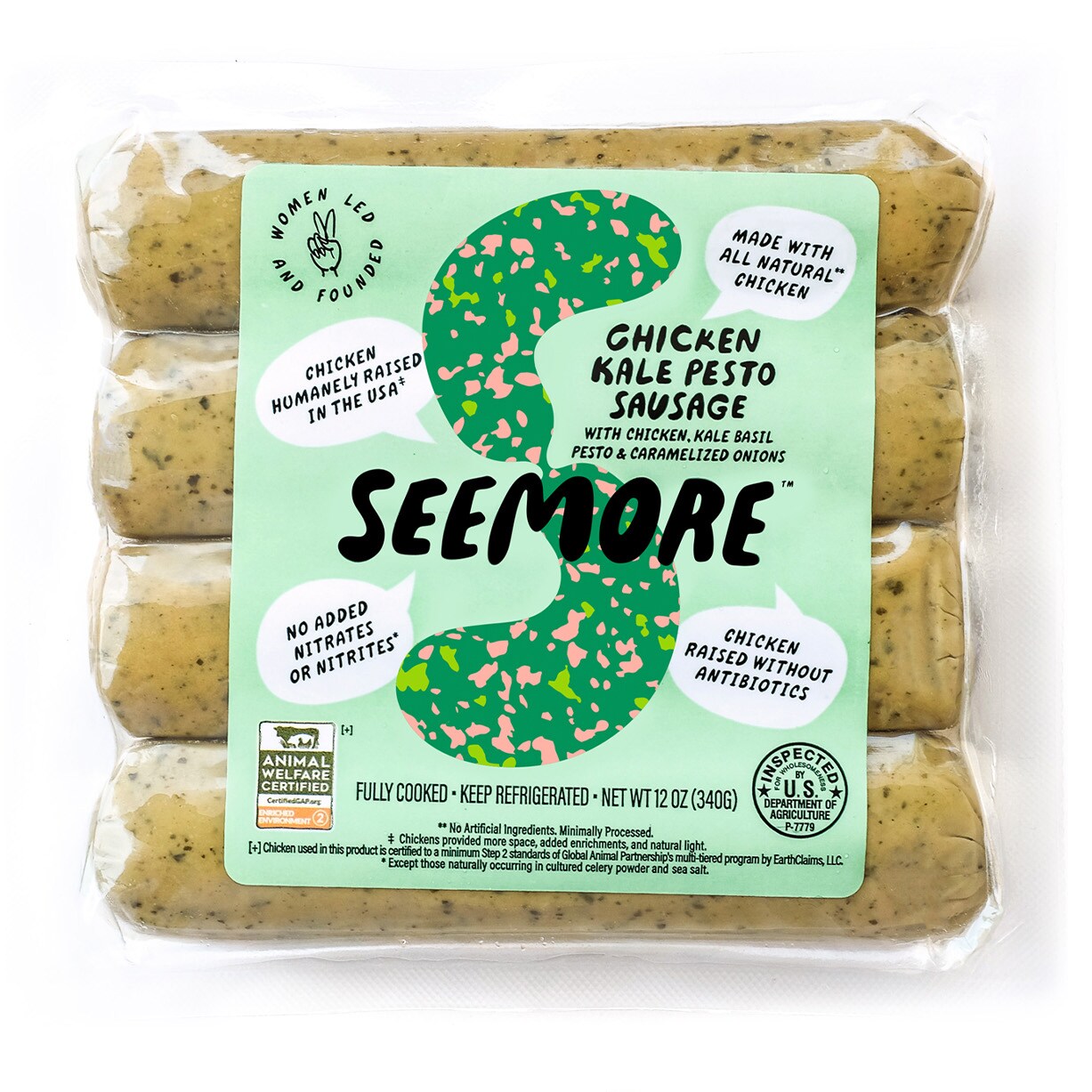 Seemore Meat & Veggie Sausage, Chicken Kale Pesto