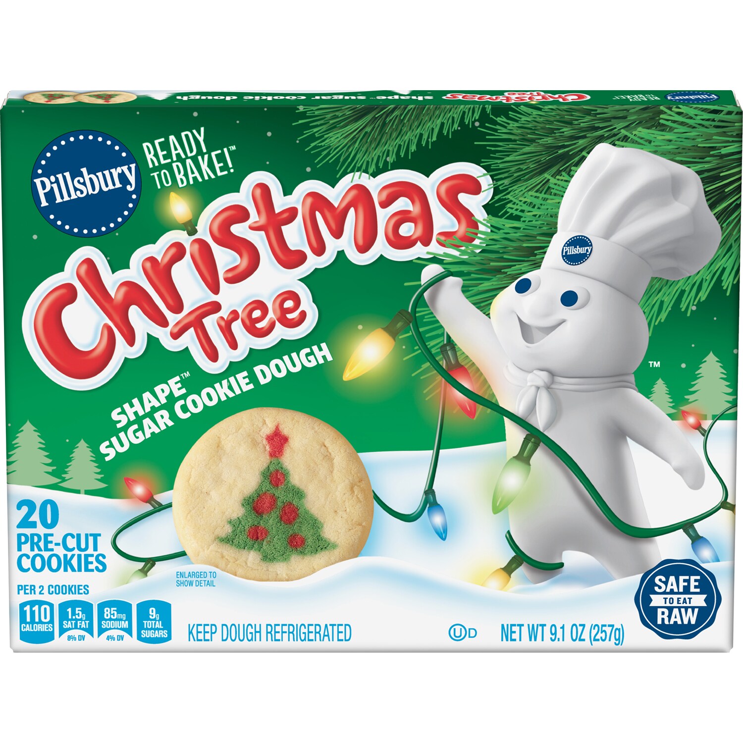 Pillsbury Ready to Bake Christmas Tree Shape Cookie Dough, Sugar 