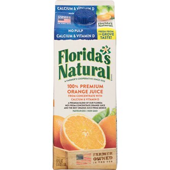 Florida's Natural 100% Premium Florida Orange Juice, Calcium & Vitamin D, No Pulp, Carton