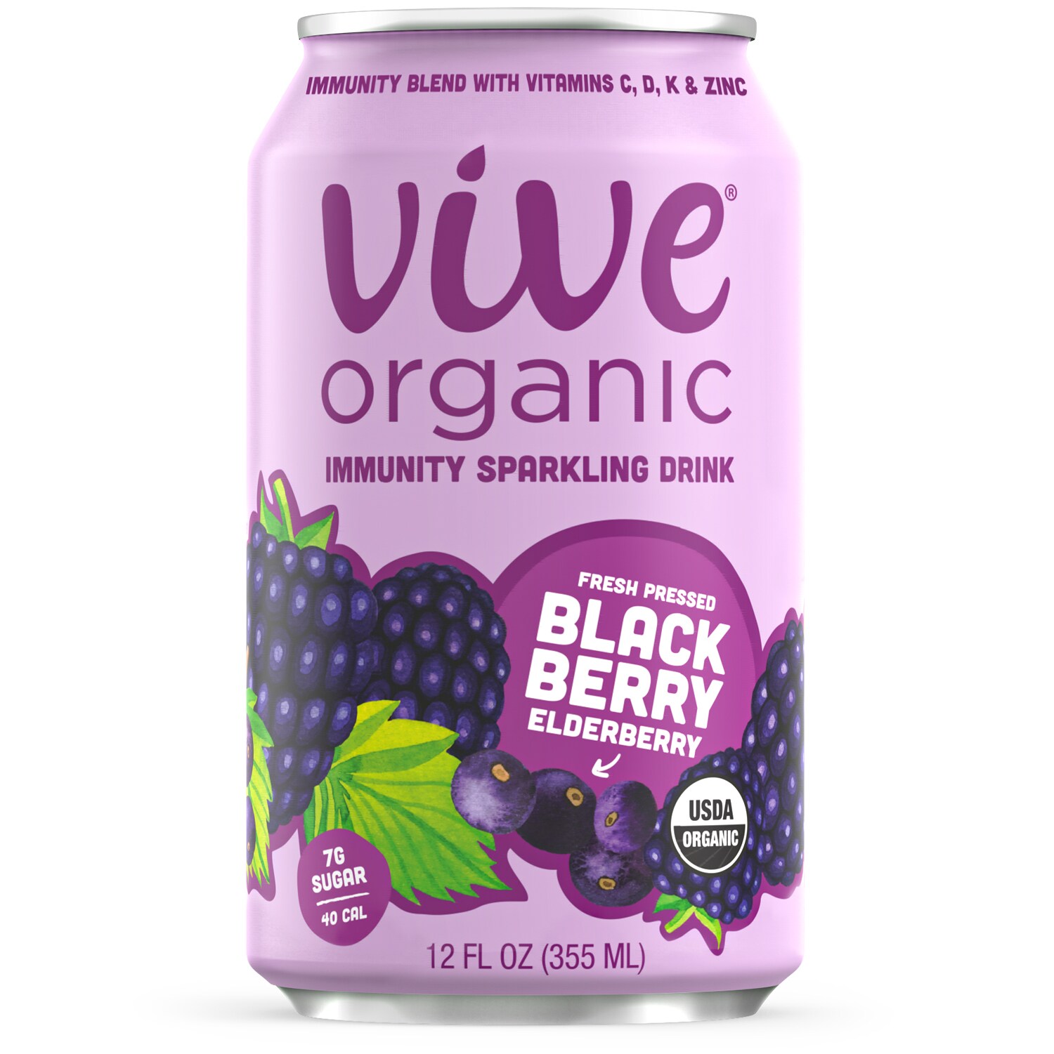 Vive Organic Immunity Sparkling Drink, Blackberry Elderberry, Can