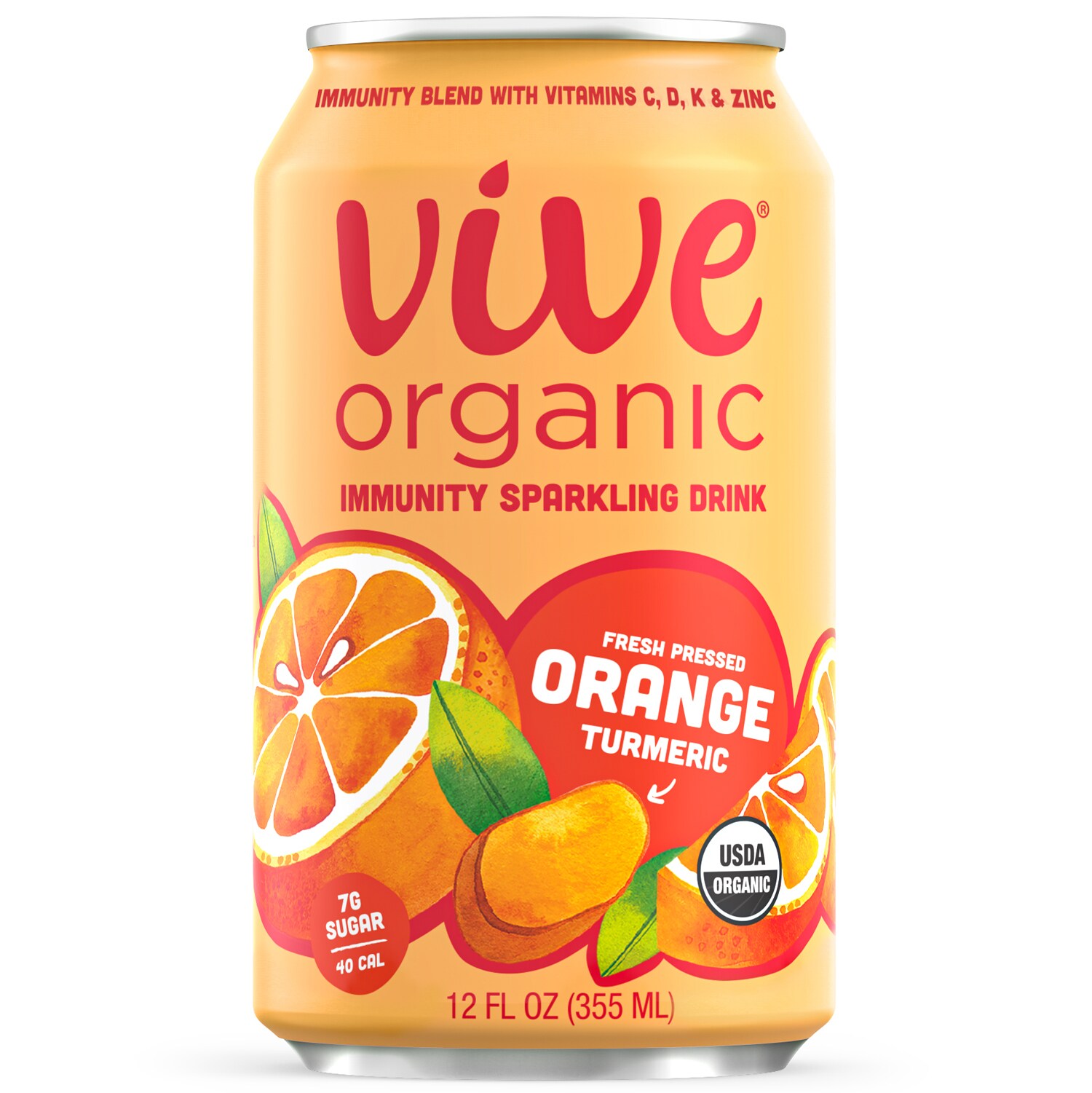 Vive Organic Immunity Sparkling Drink, Orange Turmeric, Can 