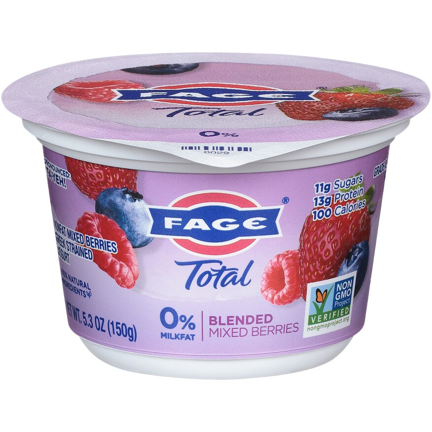 Fage TOTAL 0% Greek Yogurt, Blended Mixed Berries