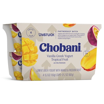 Chobani Low-Fat Greek Yogurt, Vanilla with Tropical Fruit on the Bottom
