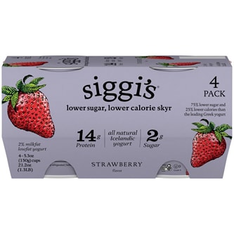 Siggi's Skyr Lower Sugar, Lower Calorie Icelandic-Style Strained 2% Low-Fat Yogurt, Strawberry
