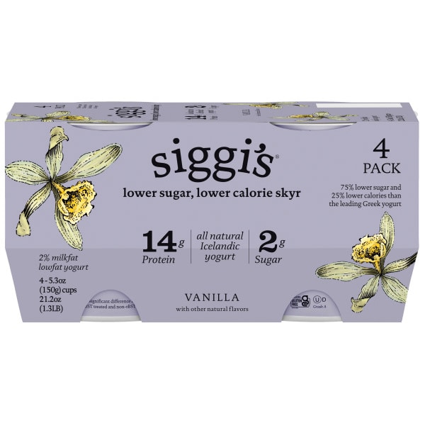 Siggi's Skyr Lower Sugar, Lower Calorie Icelandic-Style Strained 2% Low-Fat Yogurt, Vanilla