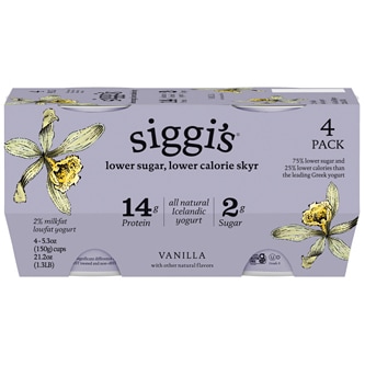 Siggi's Skyr Lower Sugar, Lower Calorie Icelandic-Style Strained 2% Low-Fat Yogurt, Vanilla