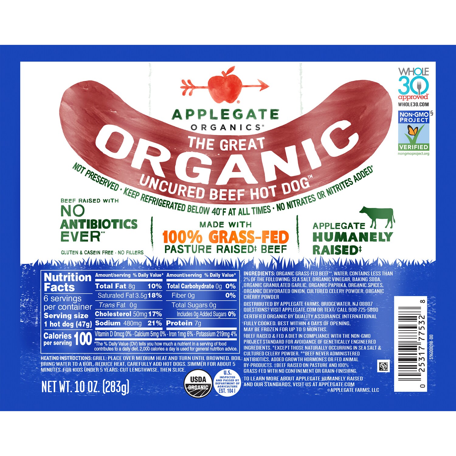 Applegate Organics The Great Organic Uncured Beef Hot Dogs