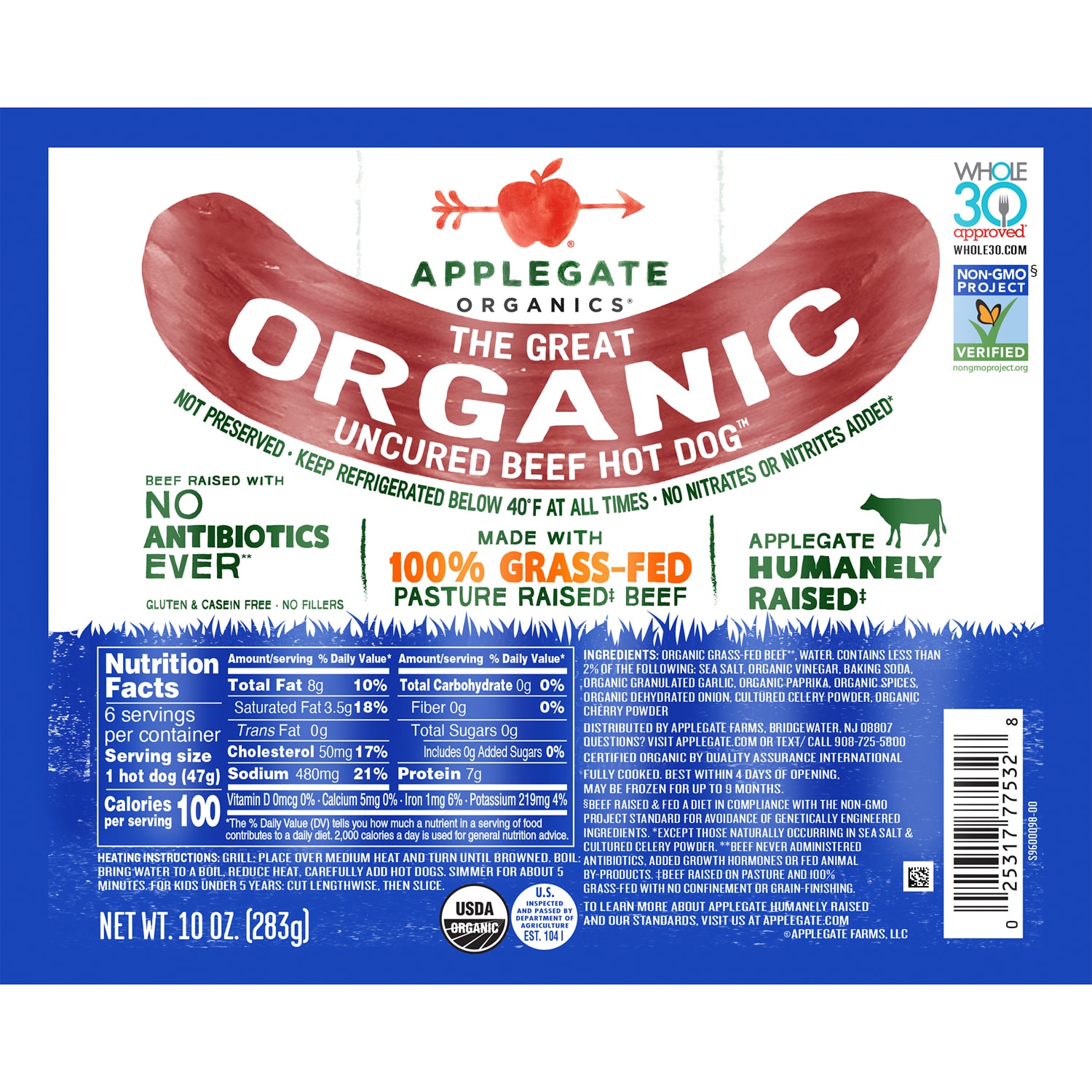 Applegate Organics The Great Organic Uncured Beef Hot Dogs