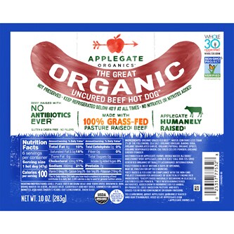 Applegate Organics The Great Organic Uncured Beef Hot Dogs