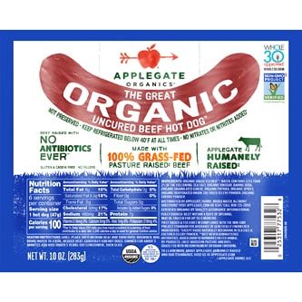 Applegate Organics The Great Organic Uncured Beef Hot Dogs