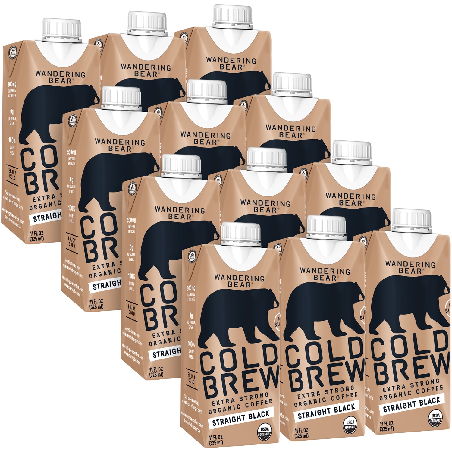 Wandering Bear Organic Cold Brew Coffee On-the-Go, Straight Black, Cartons