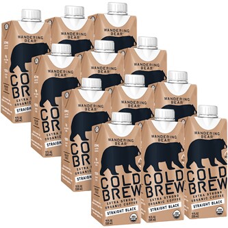 Wandering Bear Organic Cold Brew Coffee On-the-Go, Straight Black, Cartons