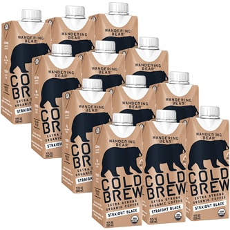 Wandering Bear Organic Cold Brew Coffee On-the-Go, Straight Black, Cartons