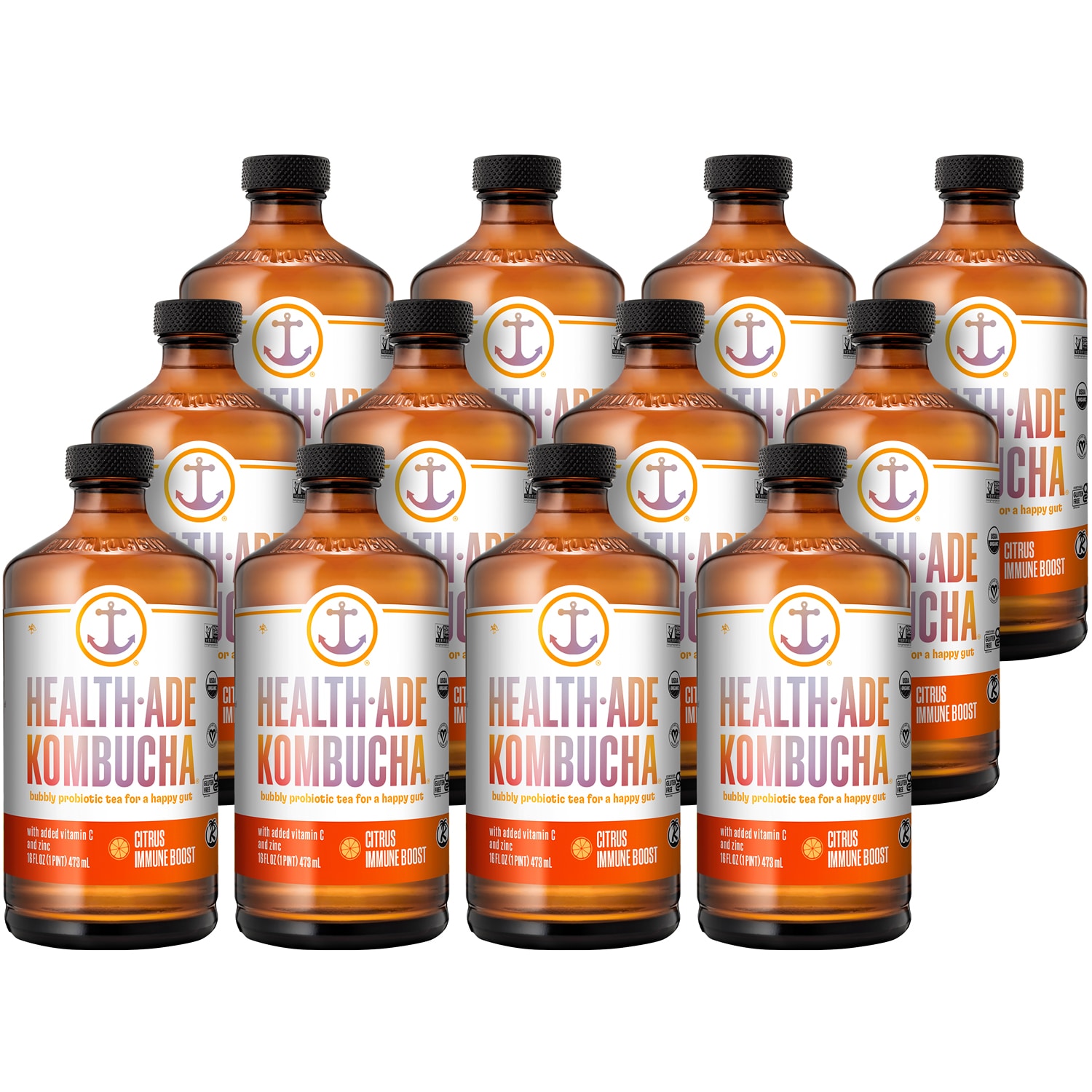 Health-Ade Kombucha, Citrus Immune Boost, Glass Bottles