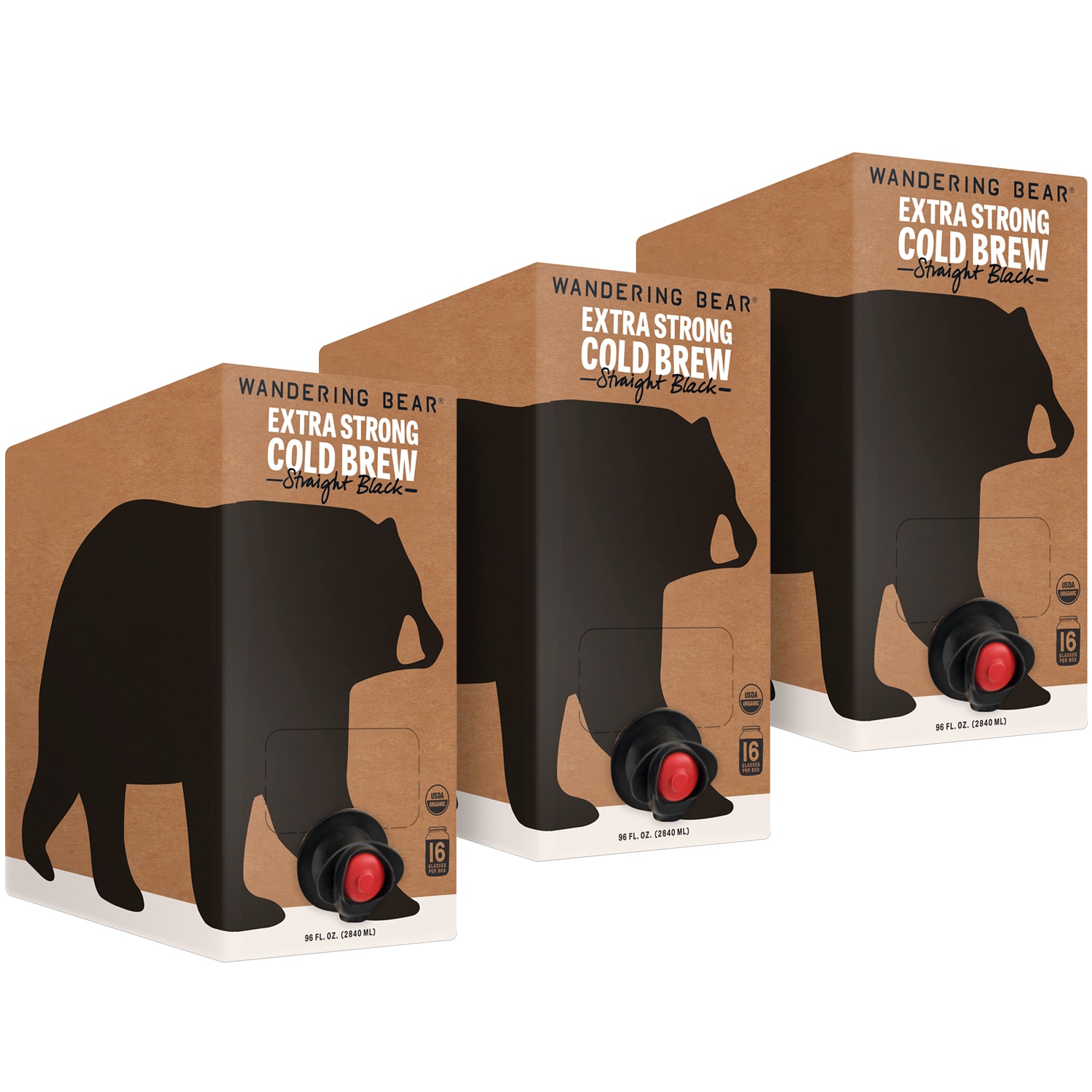 Wandering Bear Organic Cold Brew Coffee, Straight Black, Cartons