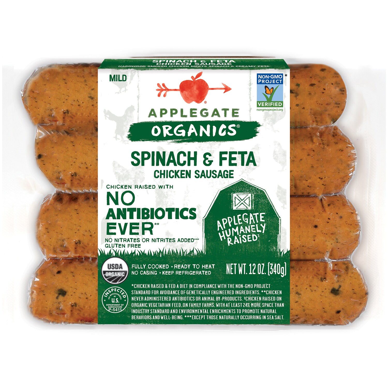 Applegate Organics Chicken Sausage, Spinach & Feta 