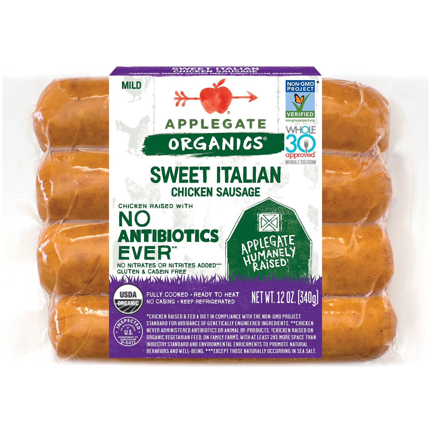 Applegate Organics Chicken Sausage, Sweet Italian