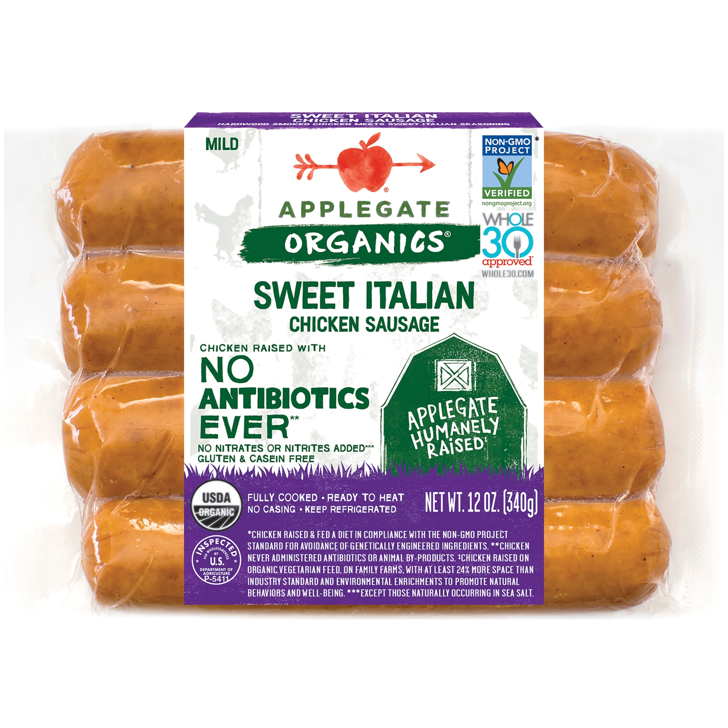 Applegate Organics Chicken Sausage, Sweet Italian