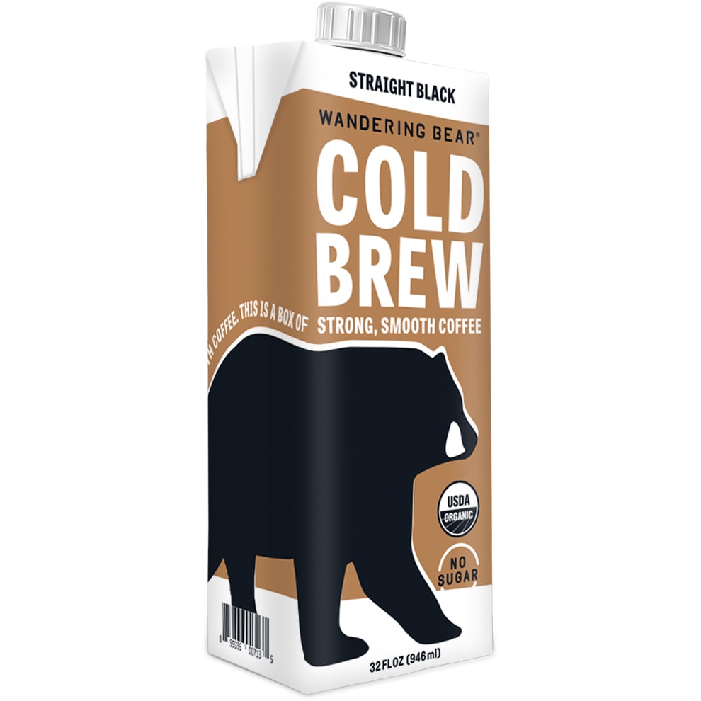 Wandering Bear Organic Cold Brew Coffee, Straight Black, Carton