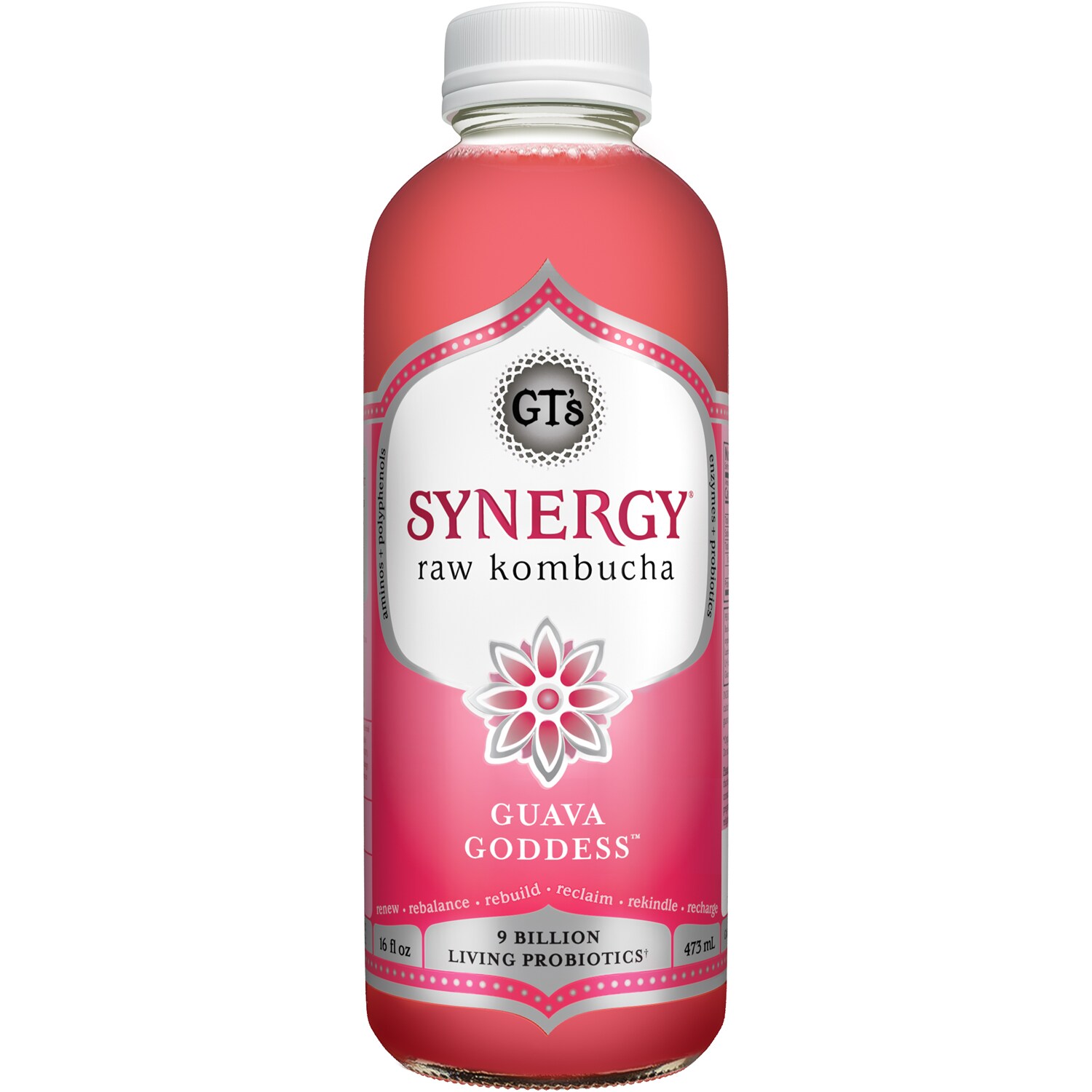 GT's Organic and Raw Kombucha, Guava Goddess, Glass Bottle