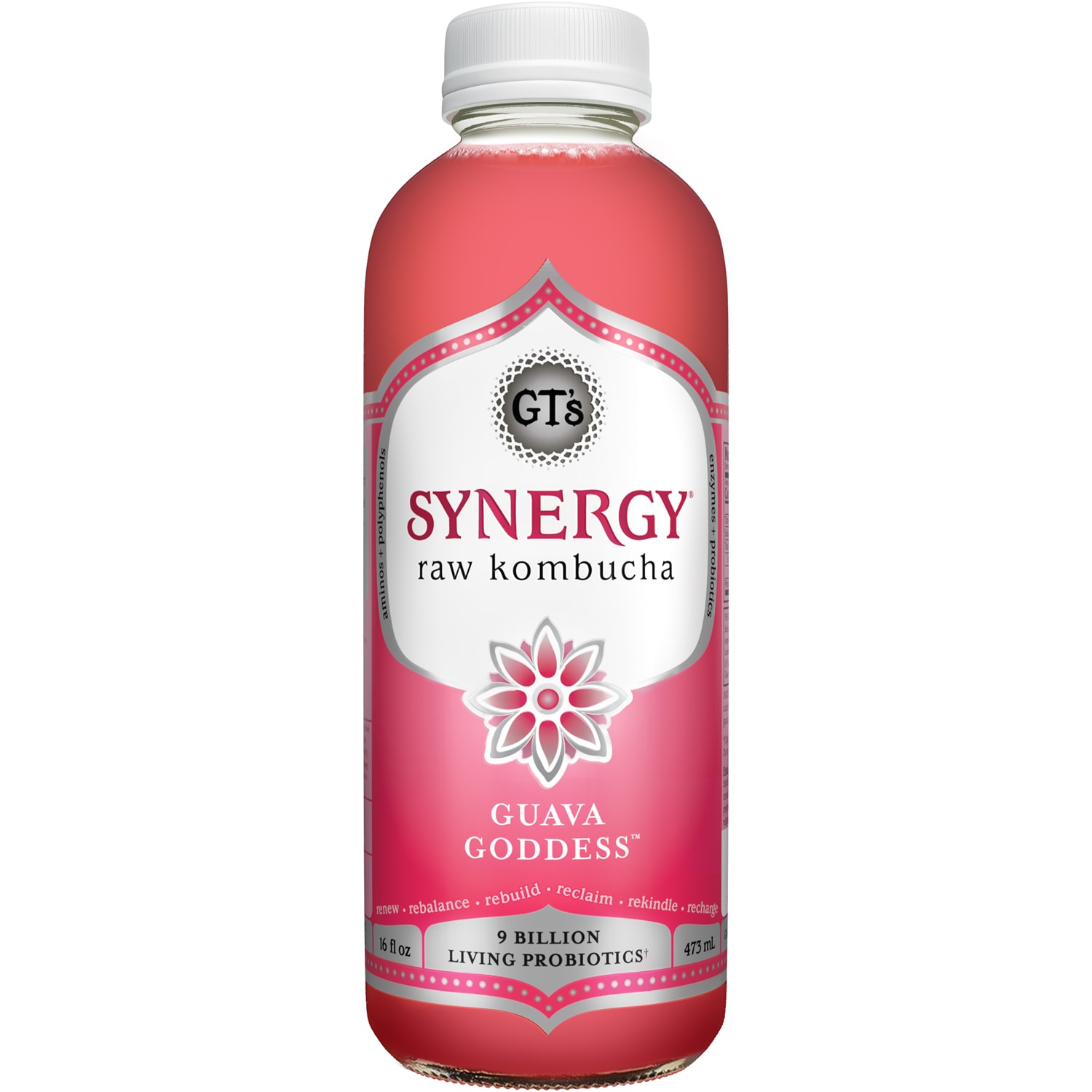 GT's Organic and Raw Kombucha, Guava Goddess, Glass Bottle