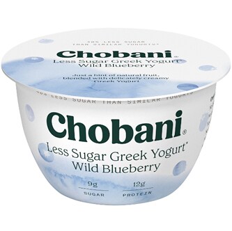 Chobani Less Sugar Greek Yogurt, Wild Blueberry