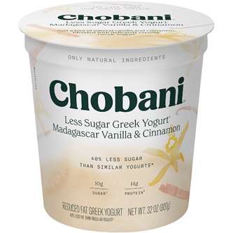 Chobani Less Sugar Greek Yogurt, Madagascar Vanilla & Cinnamon