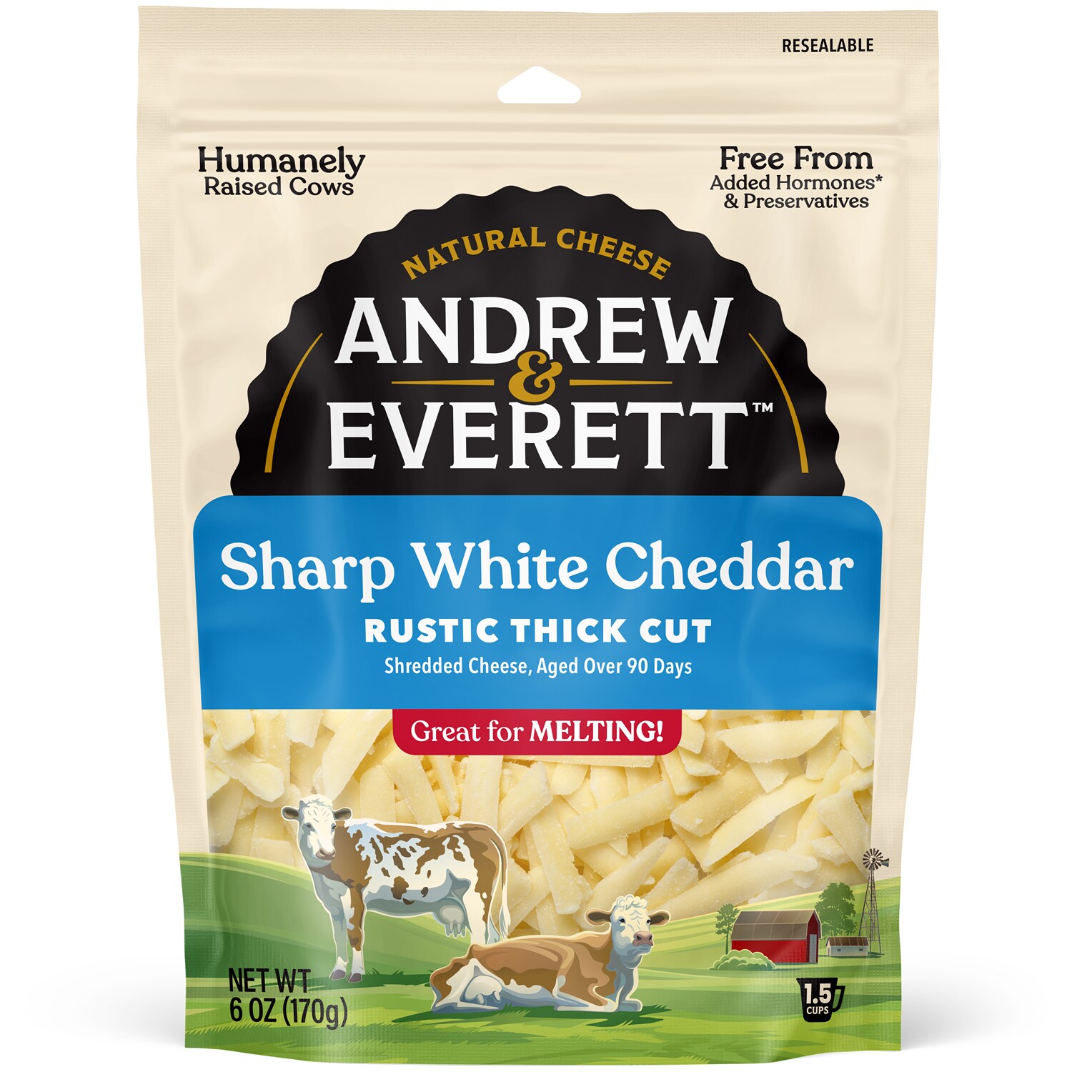 Andrew & Everett Rustic Thick Cut Shredded Sharp White Cheddar