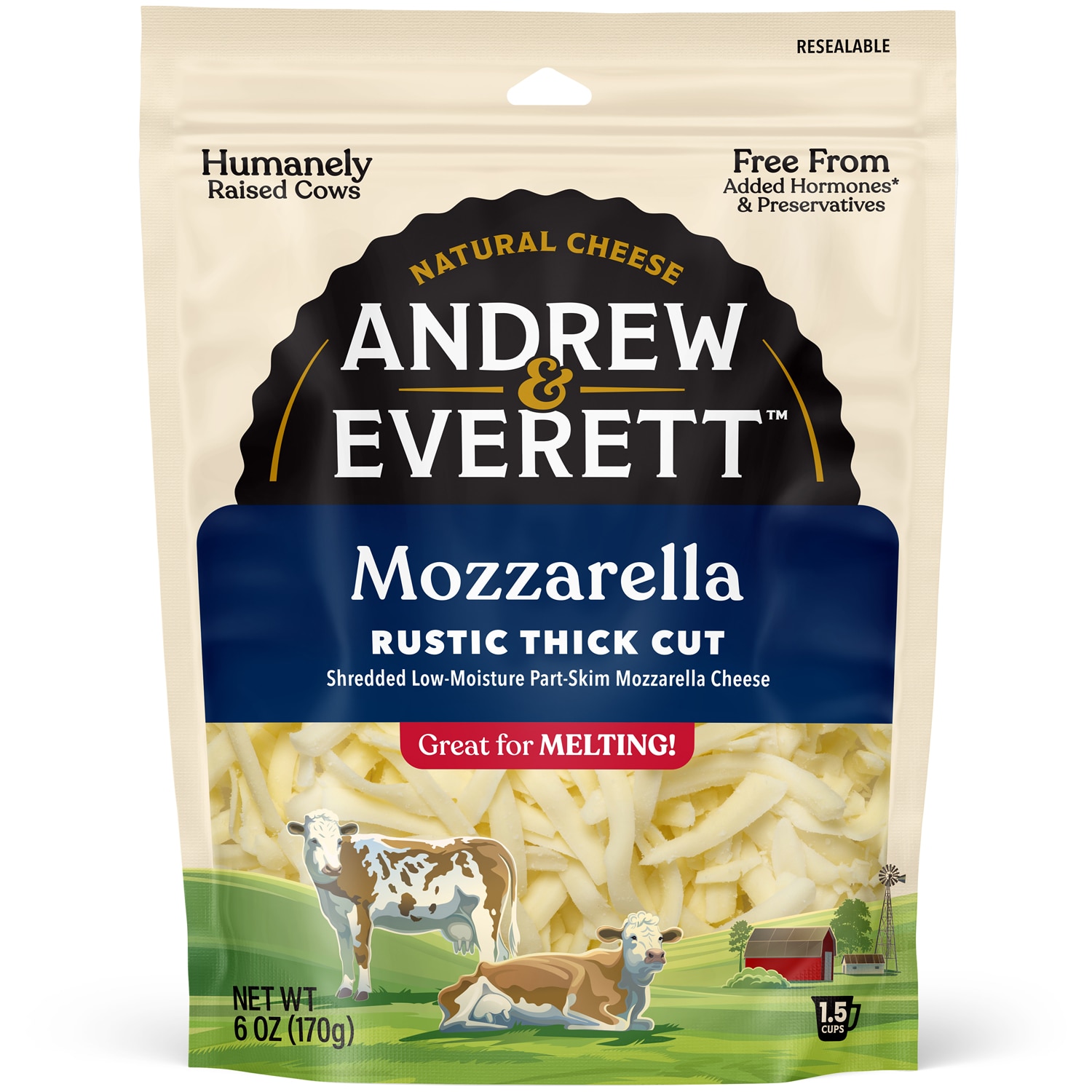 Andrew & Everett Rustic Thick Cut Shredded Mozzarella