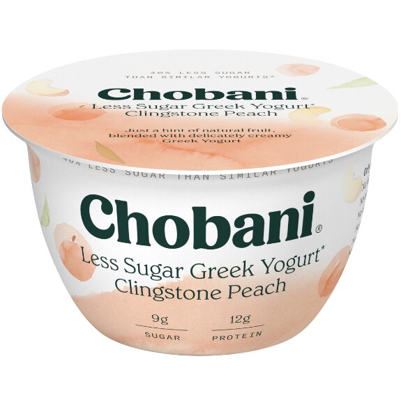 Chobani Less Sugar Greek Yogurt, Clingstone Peach