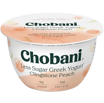Chobani Less Sugar Greek Yogurt, Clingstone Peach