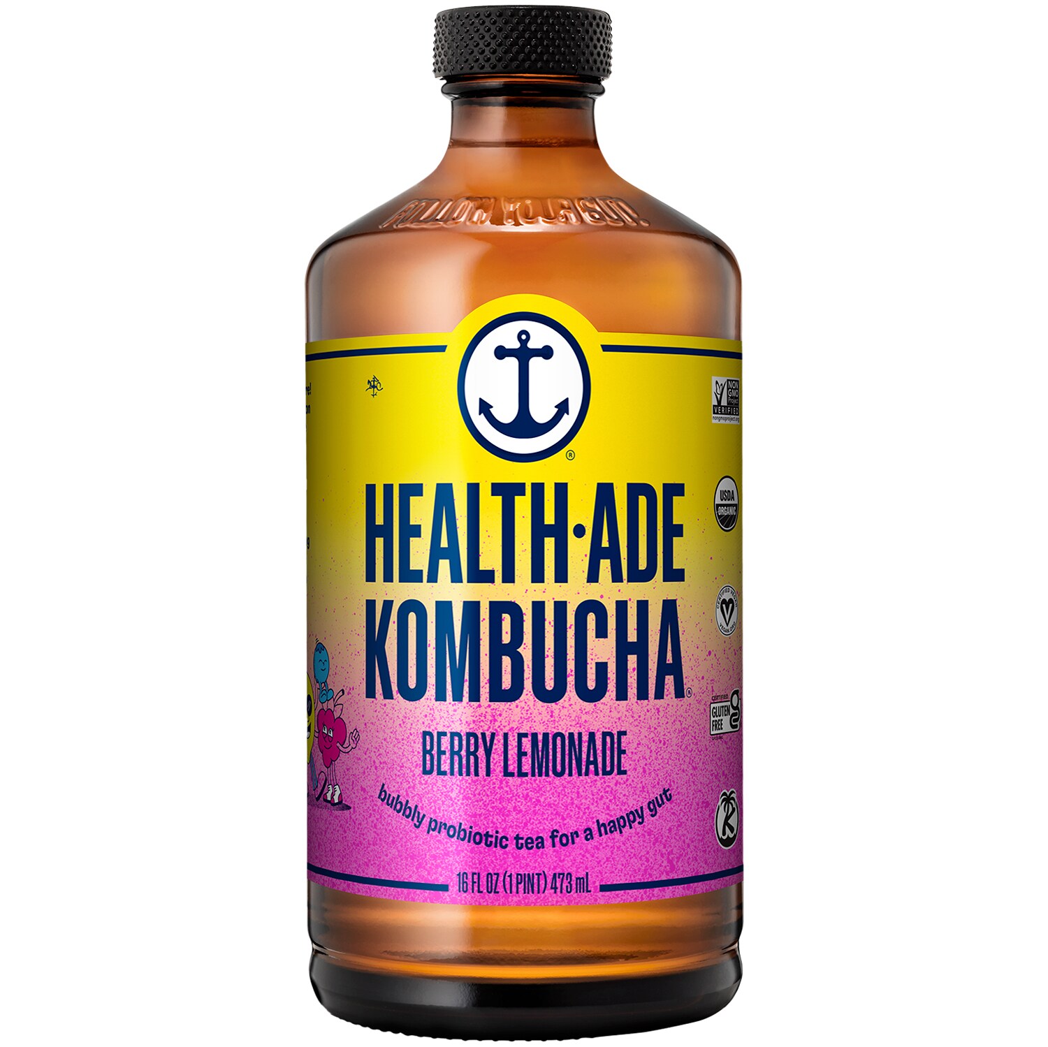 Health-Ade Kombucha, Berry Lemonade, Glass Bottle
