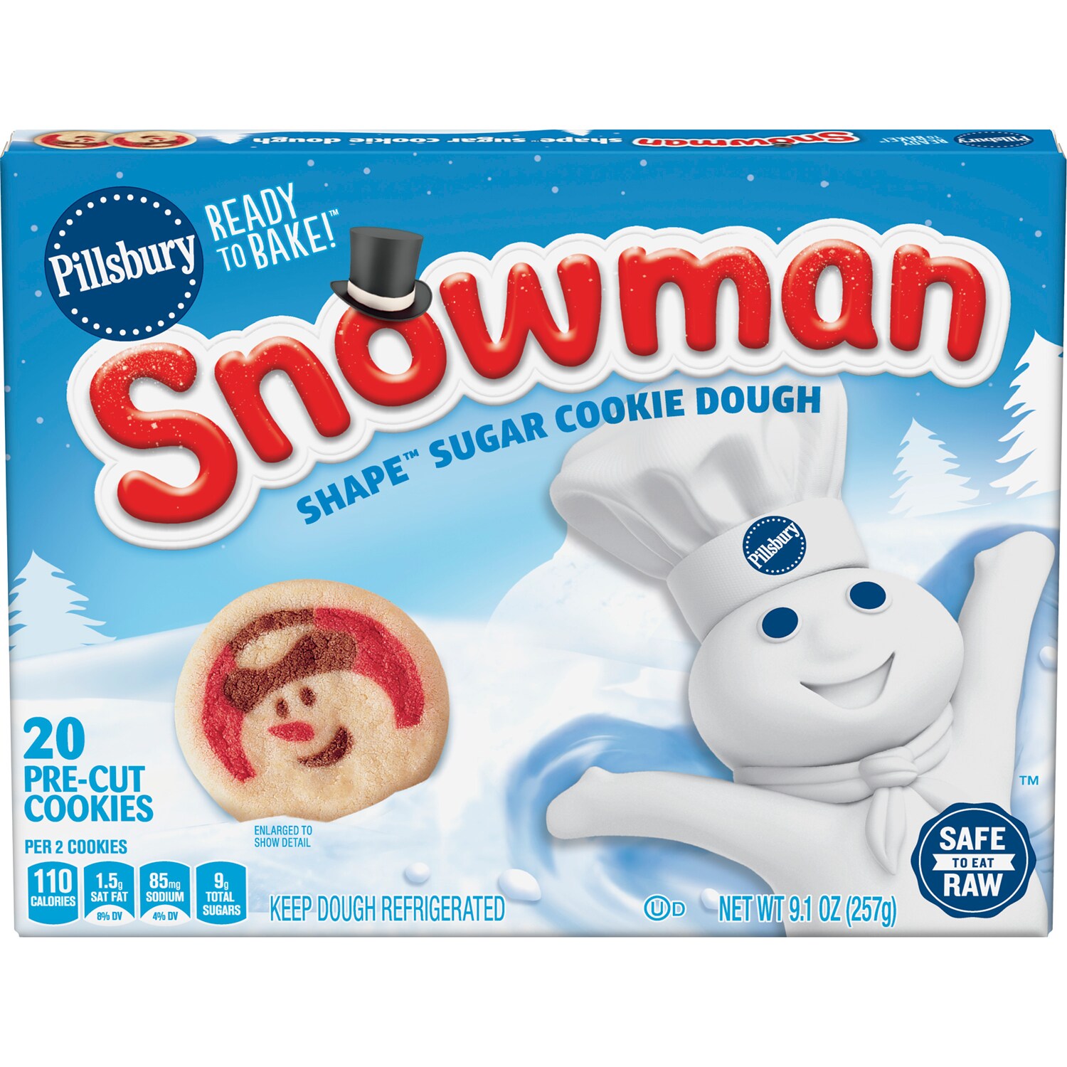 Pillsbury Ready to Bake Snowman Shape Cookie Dough, Sugar