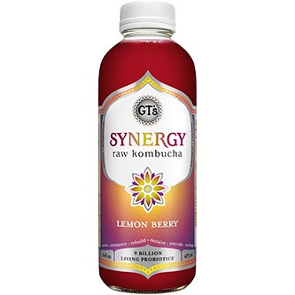 GT's Synergy Organic Raw Kombucha, Lemon Berry, Glass Bottle